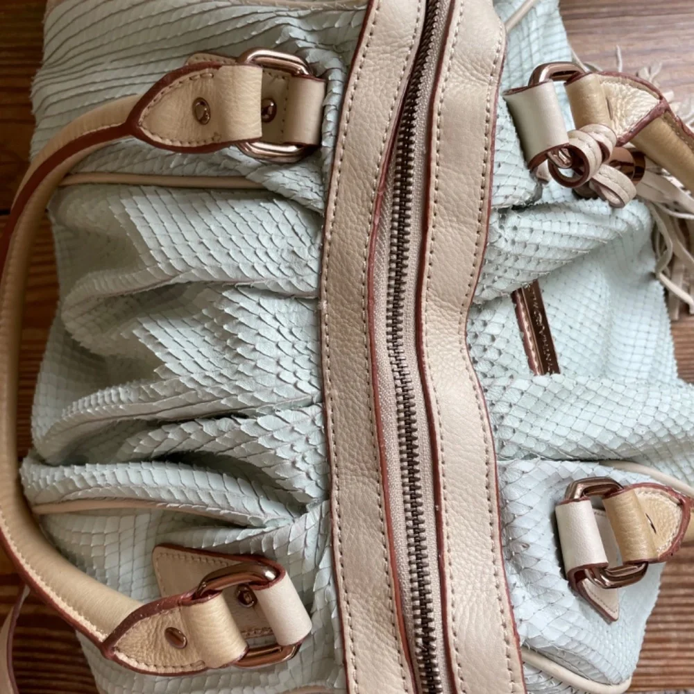 Cynthia Rowley Mint Green Scales Leather Satchel Crossbody Bag with‎ Tassel